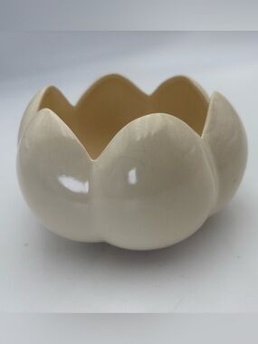 Vintage Cream Ceramic Scalloped Console or Centerpiece Bowl